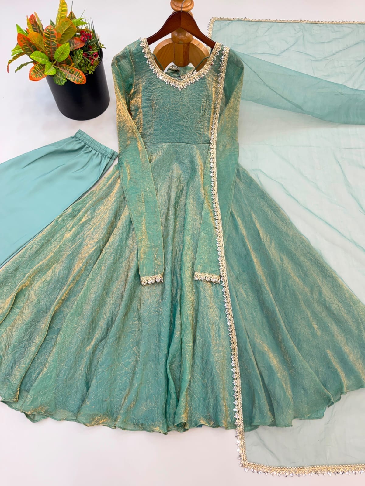 Doremon Crush Gown with Real Mirror Work Lace Border